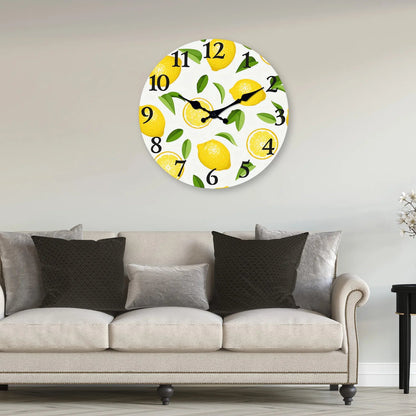 1pc wooden wall clock, yellow lemon and green leaf design wall clock, family mute clock, living room bedroom study decoration    Home Decor Supply | Online Retail | ShoreShopper.com