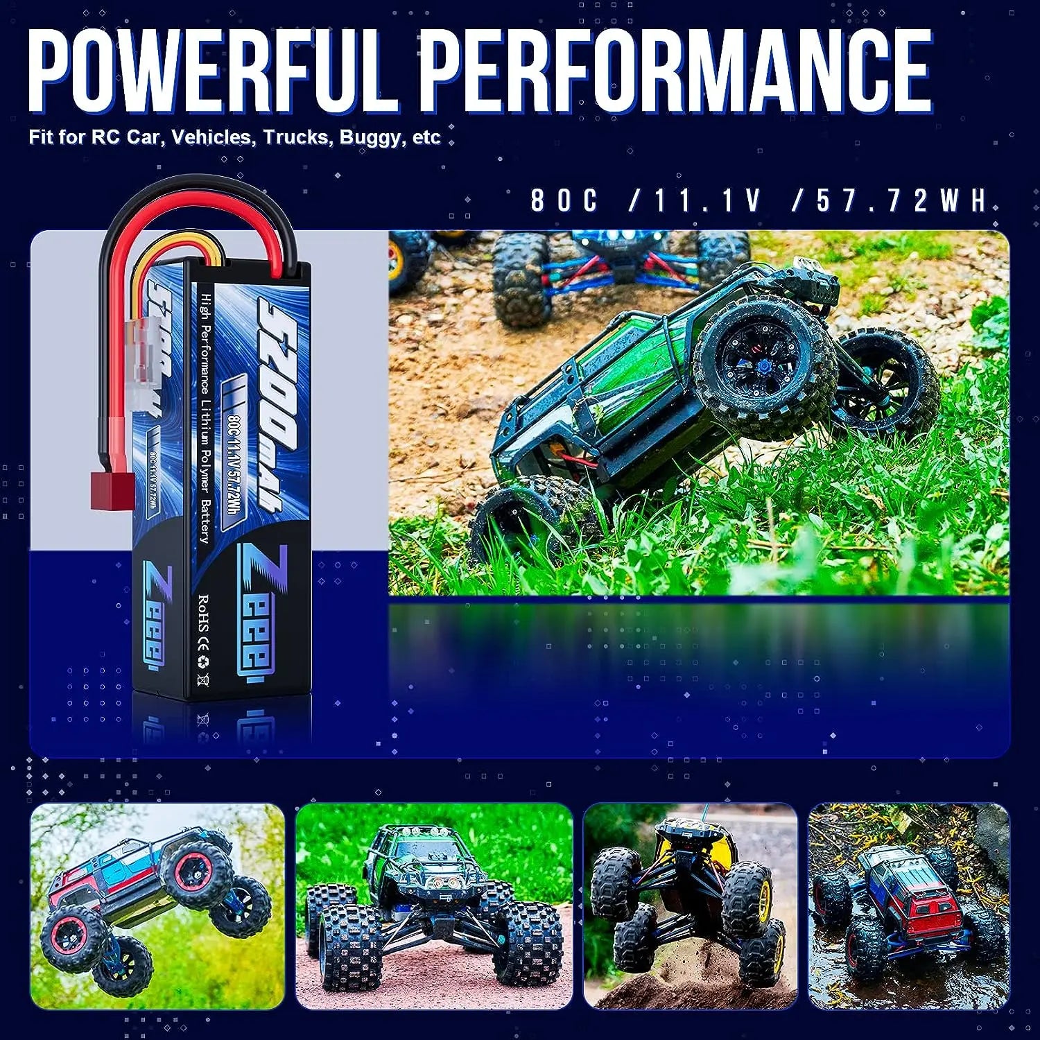 Zeee 3S LiPo RC Battery 11.1V 5200mAh 80C Hardcase w/ Plugs - ShoreCo.Shop