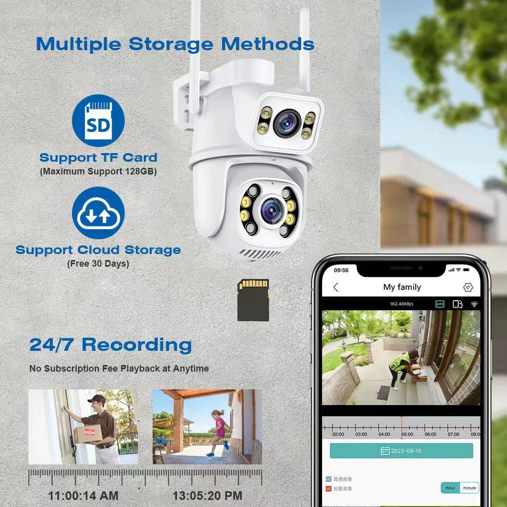 8MP 4K Dual Lens Wifi Camera Ai Auto Tracking Waterproof Security CCTV Video Surveillance Camera Police Light Alarm IP Camera - ShoreCo.Shop