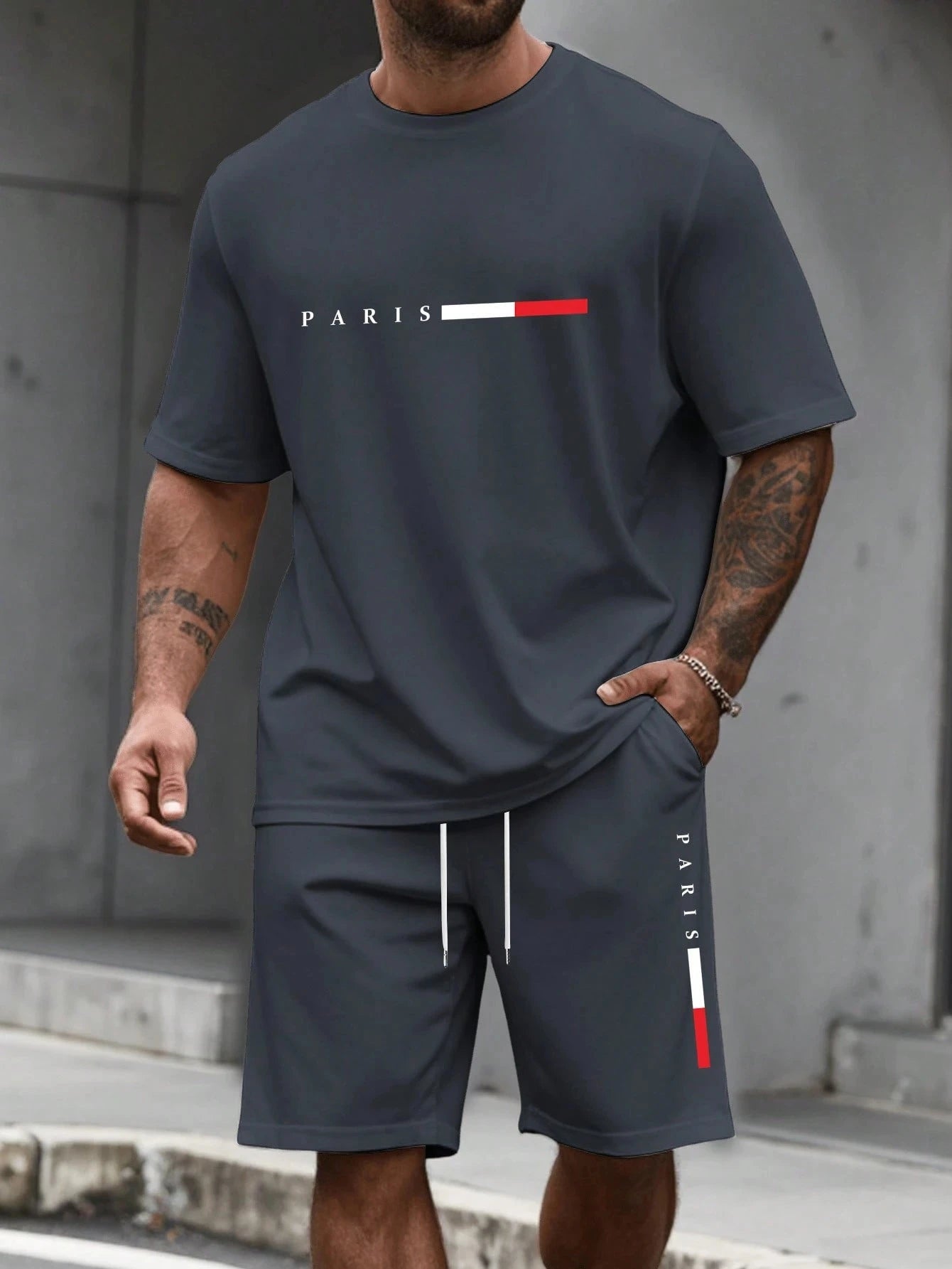 Paris Letter Print Men Spring and Summer Two Pieces Set Casual Round Neck Short Sleeve T-shirt Shorts Sport Suit Print Clothing    Home Decor Supply | Online Retail | ShoreShopper.com