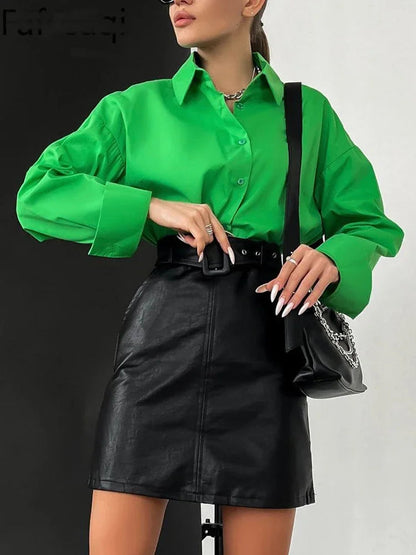 Women's Shirt Beautiful Cotton Oversized Candy Colors Shirts & Blouses Long SleevesSolid Green Blouses for Women Fashion 2025    Your Coastal Marketplace | Shoreshopper.com