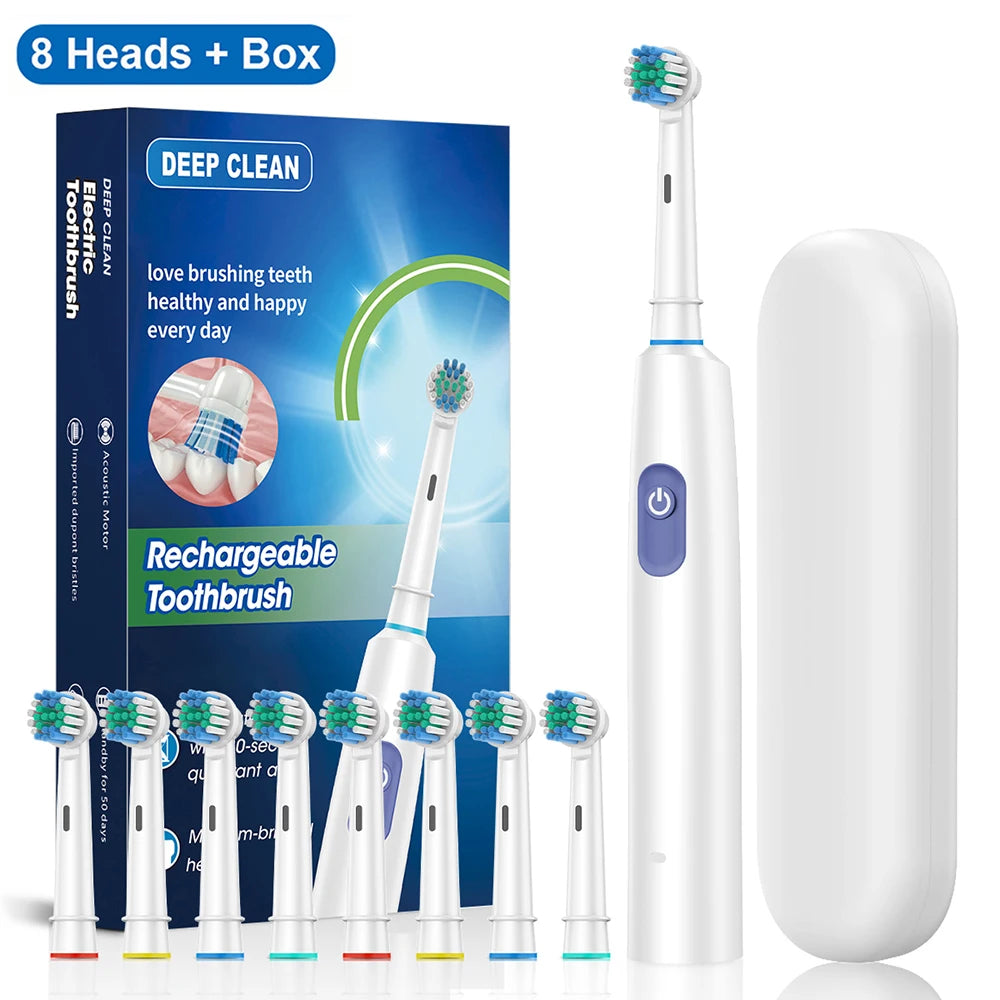 Electric Toothbrush Rotary Rechargeable Electric Toothbrush for Adults Rotating Electric Toothbrushes with 8 Soft Brush Heads - ShoreCo.Shop