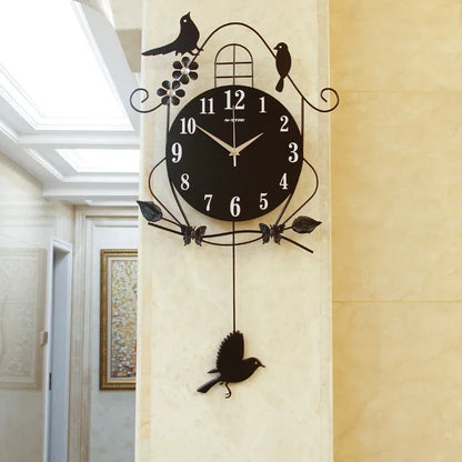 Creative Black Iron Swing Hanging Bird Wall Clock, Durable, Electronic, Large, Arts And Crafts, Modern Design    Home Decor Supply | Online Retail | ShoreShopper.com