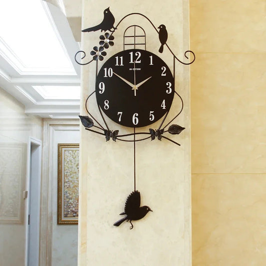 Creative Black Iron Swing Hanging Bird Wall Clock, Durable, Electronic, Large, Arts And Crafts, Modern Design    Home Decor Supply | Online Retail | ShoreShopper.com