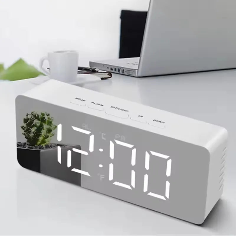 1Pc White Digital Clock LED Mirror Table Clock Snooze Display Time Night Light Desktop USB Alarm Clock Home Decor Desk Clock    Home Decor Supply | Online Retail | ShoreShopper.com