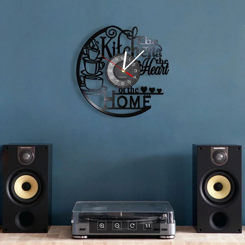 The Kitchen The Heart Of The Home Inspired Vinyl Record Clock Modern Design Vinyl Wall Watch Kitchen Decor Noiseless Timepieces    Home Decor Supply | Online Retail | ShoreShopper.com
