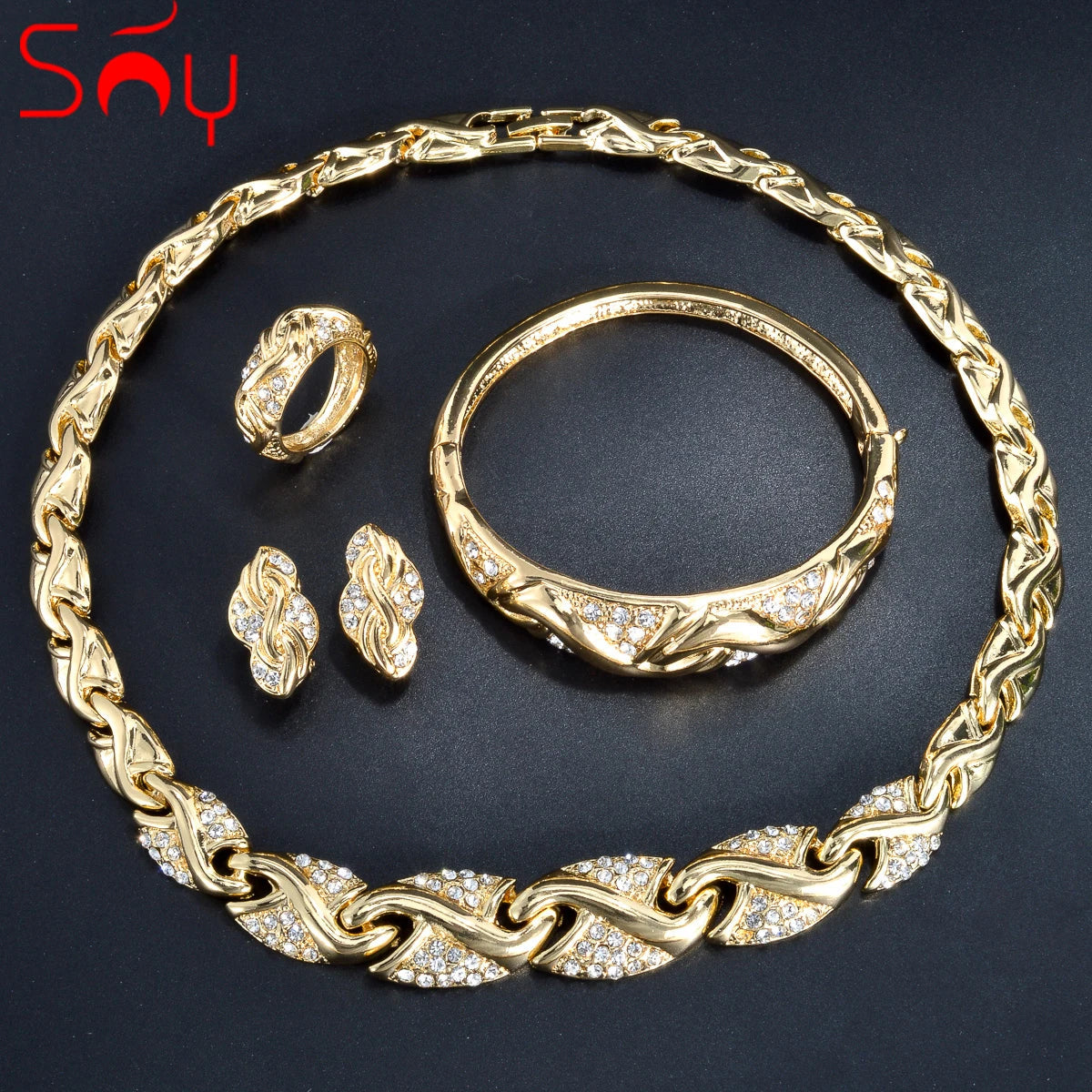 Dubai 18K Gold Plated Jewelry Set Women Luxurious Necklace Earrings Bracelet Ring 4pcs Bride Wedding Party Jewelry Set Gift    Home Decor Supply | Online Retail | ShoreShopper.com