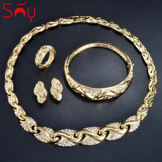 Dubai 18K Gold Plated Jewelry Set Women Luxurious Necklace Earrings Bracelet Ring 4pcs Bride Wedding Party Jewelry Set Gift    Home Decor Supply | Online Retail | ShoreShopper.com