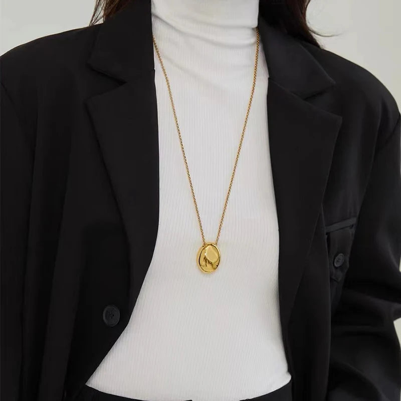 European and American Oval Pendant stainless steel Gold Color Long Necklace Fashion Jewelry Accessories Sweater Chian For Womens    Home Decor Supply | Online Retail | ShoreShopper.com