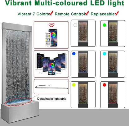 Mirror Waterfall Fountain Indoor, 48" Water Feature With 7 Colors Light, Self-Contained LED Kit, Large Stainless Steel Home Deco - ShoreCo.Shop