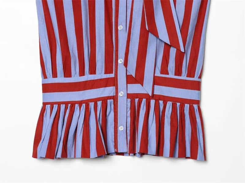 Women's Shirt 2026 Summer New Style Striped Sleeveless Waist-Fitted Shirt with Bow Decoration Romantic Style Personality Fashion    Your Coastal Marketplace | Shoreshopper.com