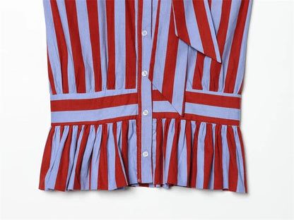 Women's Shirt 2026 Summer New Style Striped Sleeveless Waist-Fitted Shirt with Bow Decoration Romantic Style Personality Fashion    Your Coastal Marketplace | Shoreshopper.com