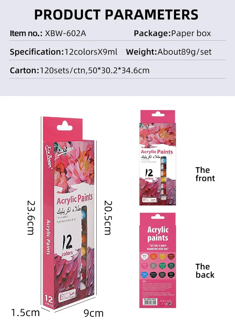 12 Color Acrylic Paint Set 9ml Tubes Waterproof Art Supplies for Beginner Artists DIY Painting on Canvas Wall Art Craft Projects    Home Decor Supply | Online Retail | ShoreShopper.com
