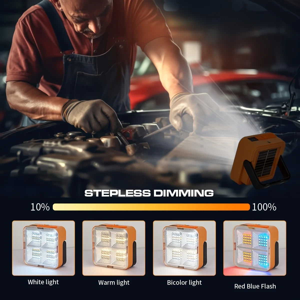 Solar rechargeable multifunctional led work light, portable outdoor floodlight-1200mah lithium battery, suitable for camping.    Home Decor Supply | Online Retail | ShoreShopper.com