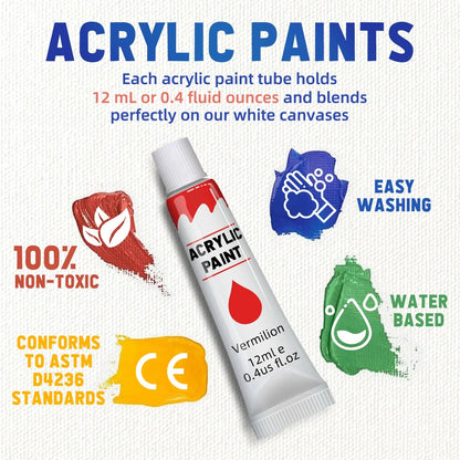 Acrylic Paints Set - 12/24 Colors 12ml Art Painting Kit Supplies for Wood, Canvas, Fabric, Rock, Glass - Non-Toxic Acrylic Paint    Home Decor Supply | Online Retail | ShoreShopper.com