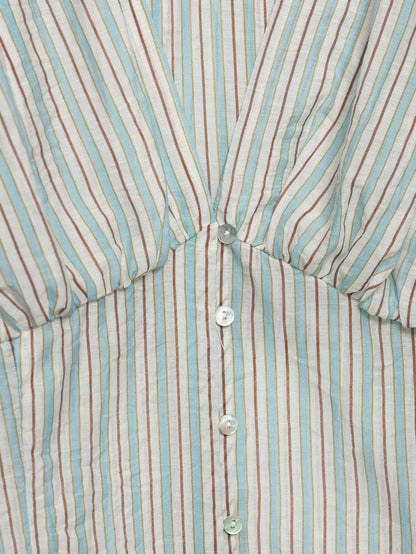 Women Sexy Shirts Spring Summer New Female V-Neck Long Sleeve Shirt Waist-Cinching Striped Tops Lady Chic Casual Holiday Blouses    Your Coastal Marketplace | Shoreshopper.com