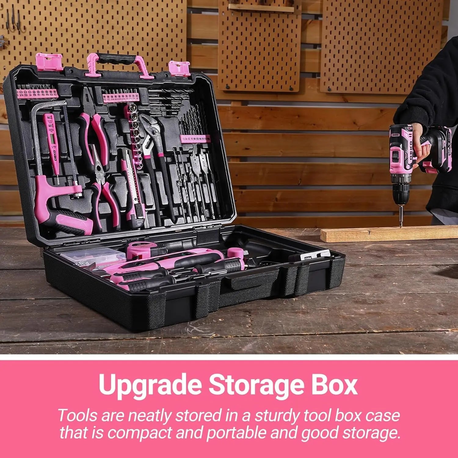 DEKO Pink Drill Tool Kit Set: 20V Cordless Power Drill Tool Box with Battery Electric Drill Driver    Home Decor Supply | Online Retail | ShoreShopper.com