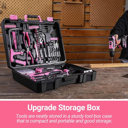 DEKO Pink Drill Tool Kit Set: 20V Cordless Power Drill Tool Box with Battery Electric Drill Driver    Home Decor Supply | Online Retail | ShoreShopper.com