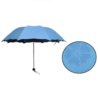 Umbrella Encountering Water Flowering 3-Fold Handheld Travel Umbrella UV Protection Portable Rain Umbrella with Parasol Frame    Your Coastal Marketplace | Shoreshopper.com