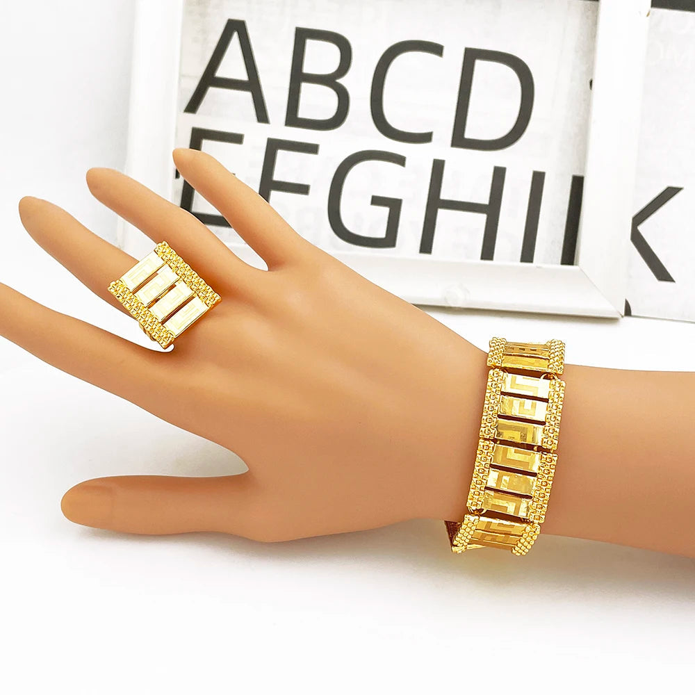 Dubai Jewelry Set Women Luxury Design High-end Gold Plated Necklace Bangle Earring Ring Daily Wear Accessory Ideal Gift    Home Decor Supply | Online Retail | ShoreShopper.com