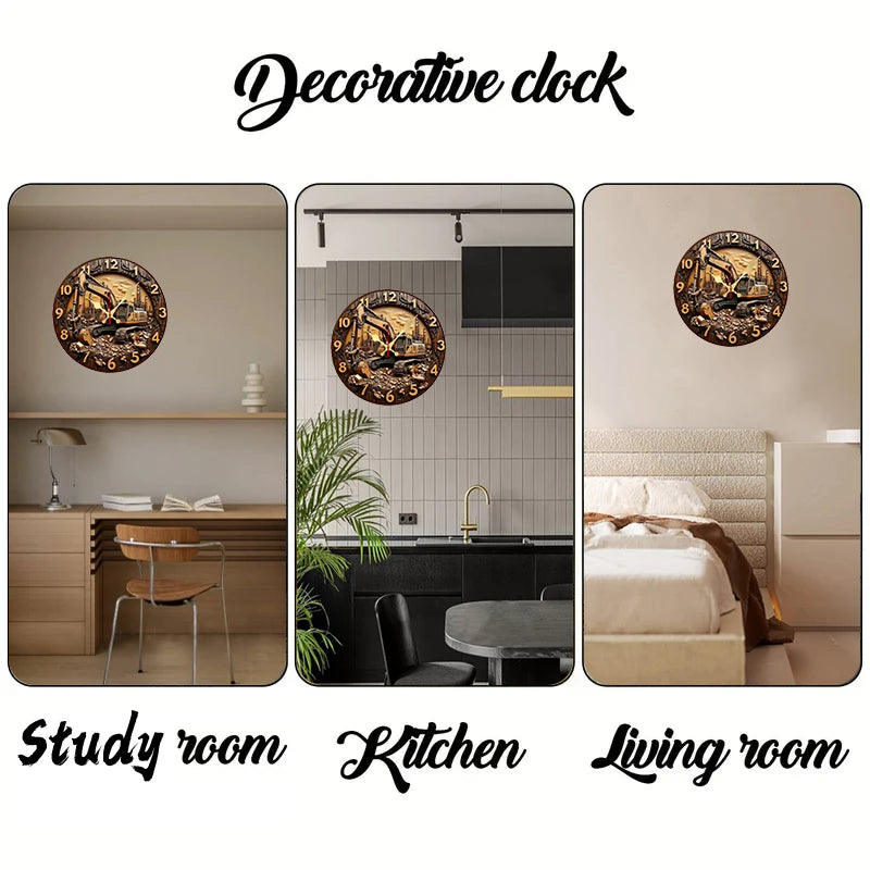 Excavator Industrial Wooden Round Silent Hanging Wall Clock, Suitable For Living Room,Office,Study Room,Bedroom, Home Decoration    Home Decor Supply | Online Retail | ShoreShopper.com