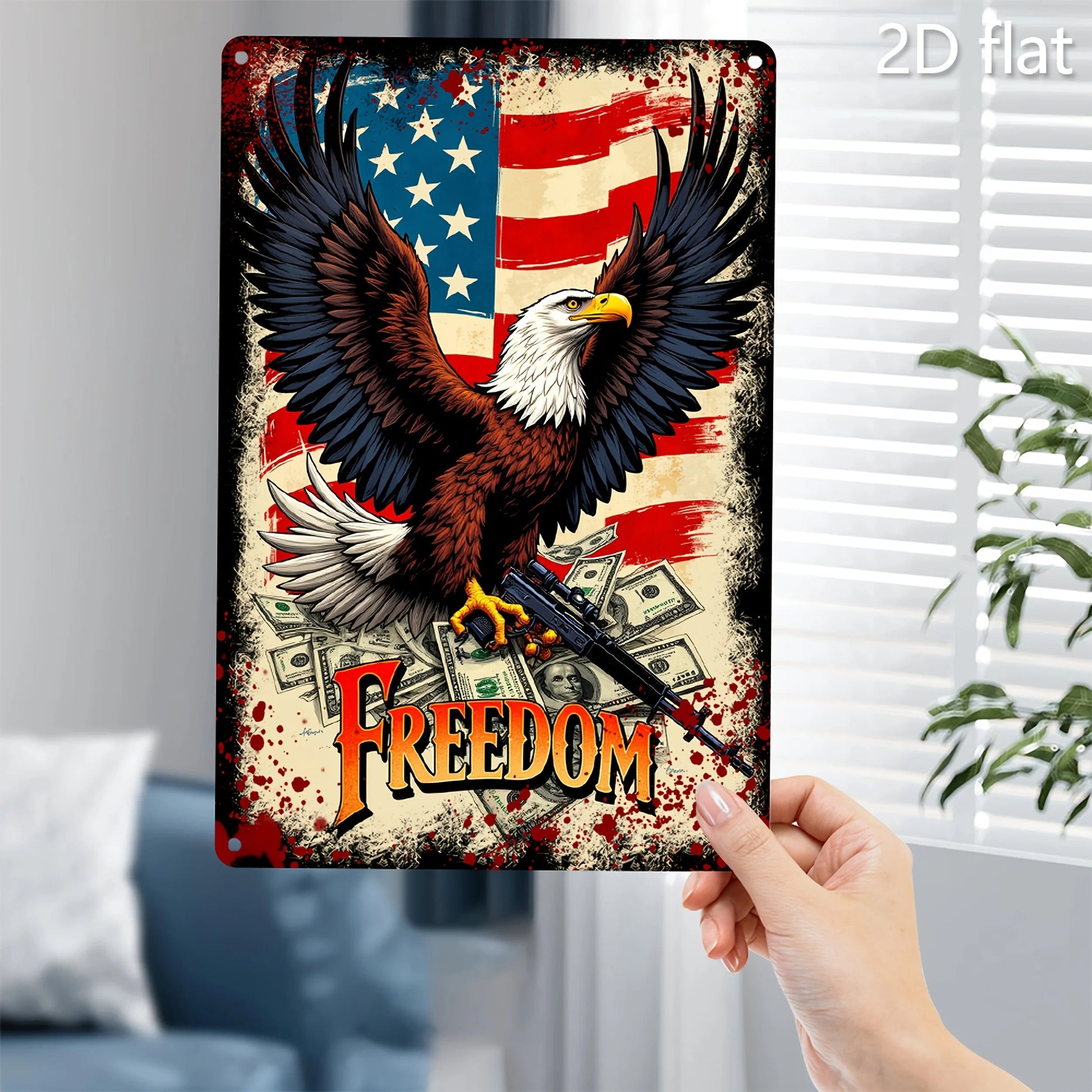 Patriotic Eagle with Guns Metal Wall Art - 8x12 Inch American Flag Design, Durable Iron Sign for Home & Outdoor Decor    Home Decor Supply | Online Retail | ShoreShopper.com