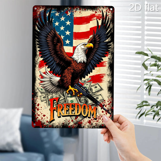 Patriotic Eagle with Guns Metal Wall Art - 8x12 Inch American Flag Design, Durable Iron Sign for Home & Outdoor Decor    Home Decor Supply | Online Retail | ShoreShopper.com