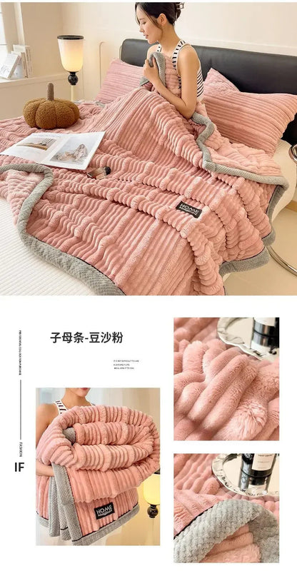 New Rabbit Plush Winter Thick Warm Coral Fleece Blanket Solid Color Double-Sided Cover Blanket Suitable Bedroom Supplies    Your Coastal Marketplace | Shoreshopper.com