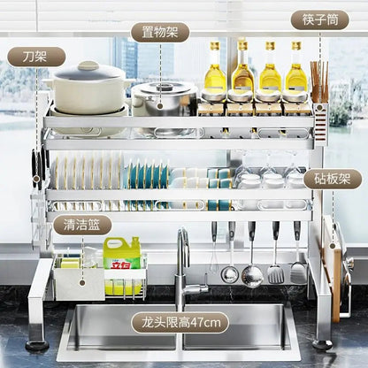 Stainless Steel Sink Shelf Bowl Drain Rack Kitchen Storage Rack Multifunctional Dish Cutlery Knife Spoon Sink Rack Set Organizer    Home Decor Supply | Online Retail | ShoreShopper.com