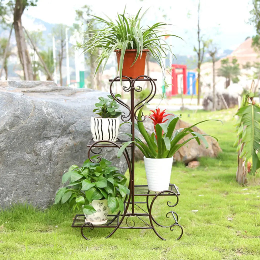 Metal Plant Shelf Flower Display Stand Garden Planter Holder with 4 Tier Shelves Indoor (Black)    Home Decor Supply | Online Retail | ShoreShopper.com