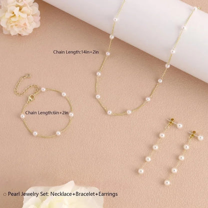 Gold Jewelry Set for Women, Dainty 14K Gold/Silver Plated Pearl Necklace and Earring Set with Drop Earrings Bracelets Necklace    Home Decor Supply | Online Retail | ShoreShopper.com