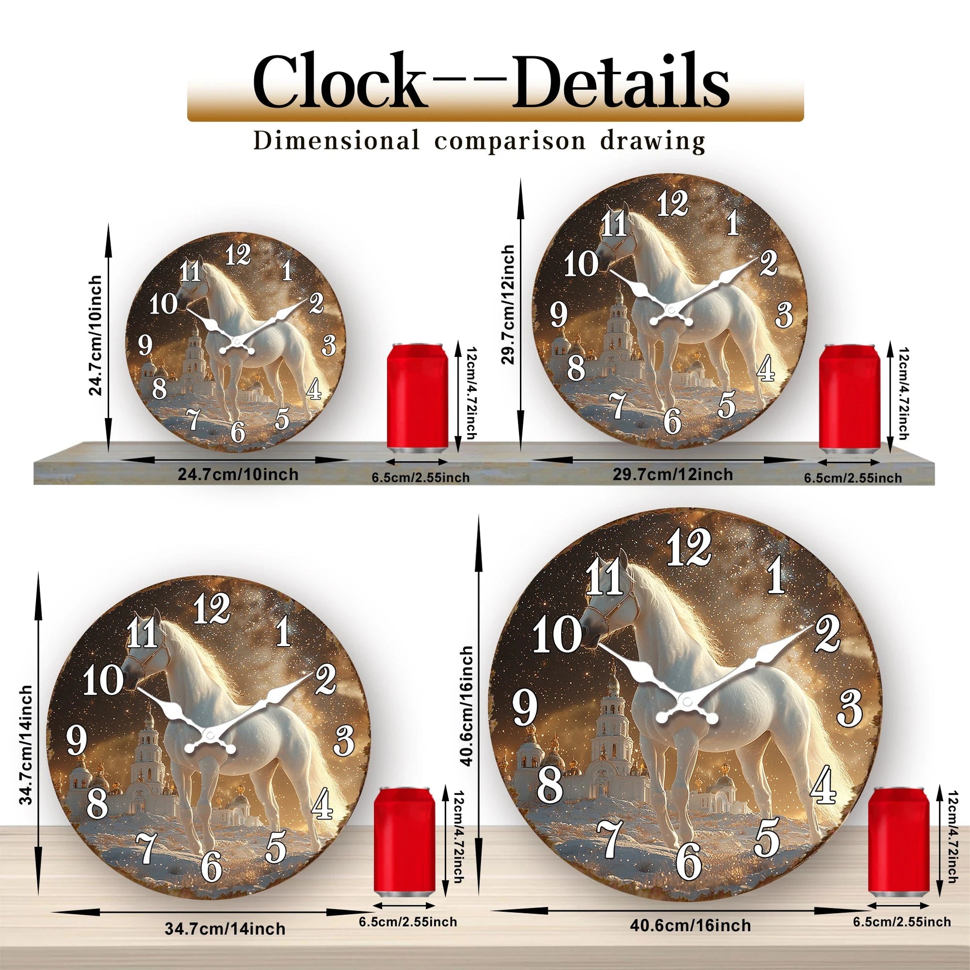 White Horse in Snowy Landscape Round Wall Clock, Ethereal Equine Art Decorative Clock, Dreamy Winter Scene Timepiece for Wall Ar    Home Decor Supply | Online Retail | ShoreShopper.com