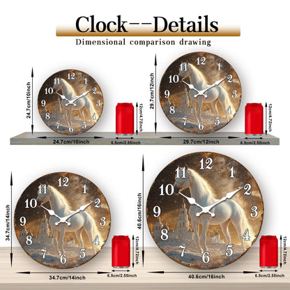 White Horse in Snowy Landscape Round Wall Clock, Ethereal Equine Art Decorative Clock, Dreamy Winter Scene Timepiece for Wall Ar    Home Decor Supply | Online Retail | ShoreShopper.com
