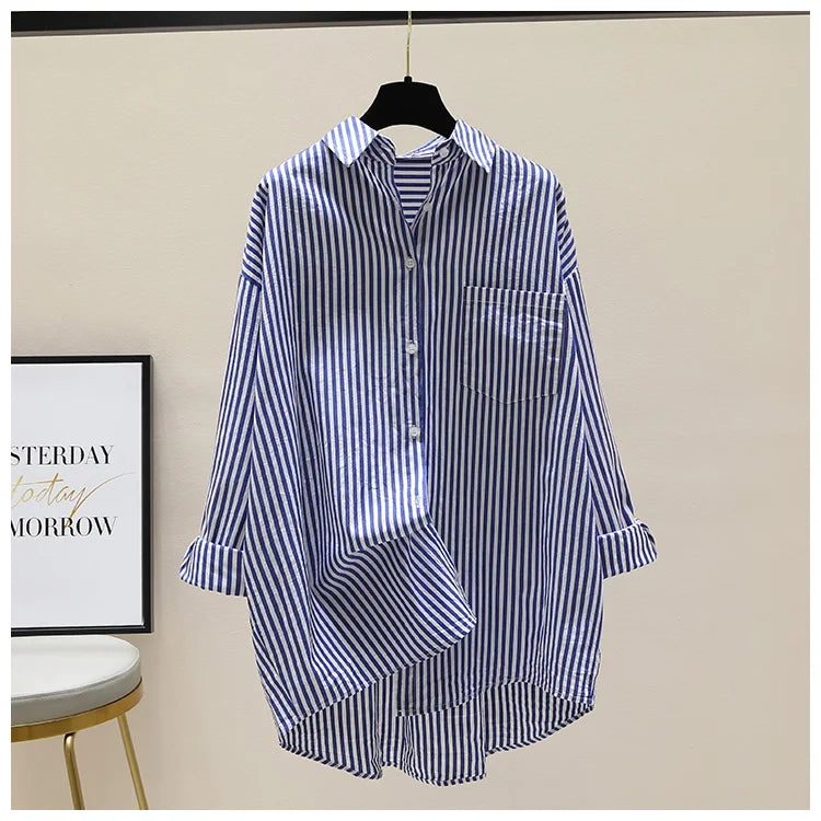 Striped Shirt Women Shirts Summer Autumn Fashion Female Office Lady Loose Blouse Long Sleeve Sun Protection Tops Casual Shirts    Your Coastal Marketplace | Shoreshopper.com