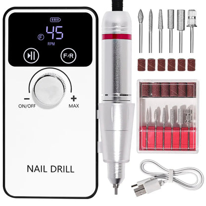 45000RPM Professional Nail Drill Machine Rechargeable Low Noise Electric Nail Drill Sander File for Manicure Gel  Polish Tool    Home Decor Supply | Online Retail | ShoreShopper.com