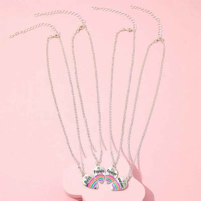 4Pcs/set Best Friends Forever And Ever Rainbow Pendant BFF Necklace Good Friends Friendship Jewelry Gift for Girls