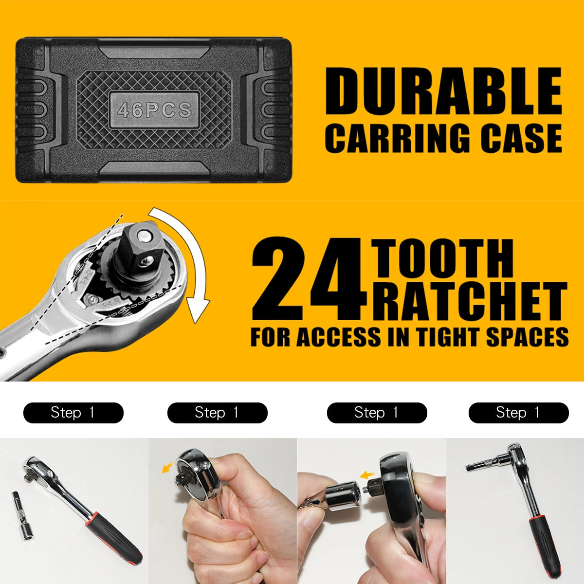 46pcs/set Drive Socket Set Ratchet Wrench Set Car Tool Kit, Bit Socket Wrench Set Metric Mechanic Tool Set Car accessories - ShoreCo.Shop