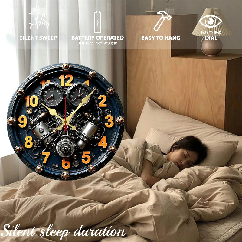 2D Flat Exquisite Engine Wooden Round Silent Hanging Wall Clock, For Living Room, Office, Study Room, Bedroom, Home Decoration.    Home Decor Supply | Online Retail | ShoreShopper.com