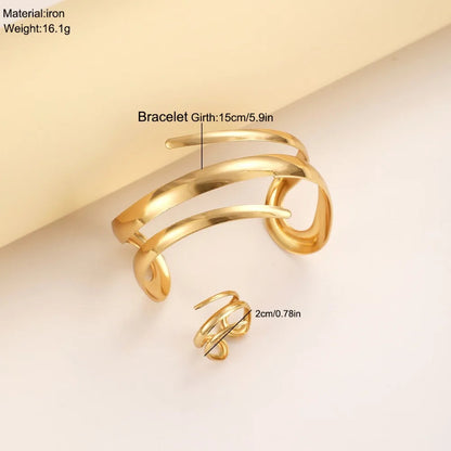European and American Thick Bracelet and Ring Jewelry Set for Women Gold Color Geometric Line Bracelet Ring Combination Set Gift    Home Decor Supply | Online Retail | ShoreShopper.com