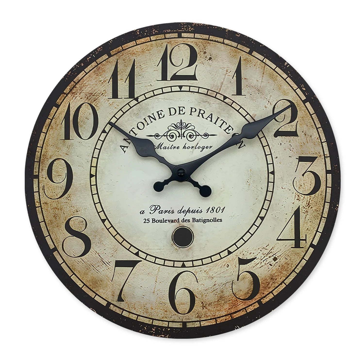 Retro“ Antoine De Praiteon a Paris Dehuis1801” Pattern Wooden Wall Clock Living Room Bedroom Kitchen Home Decoration Wall Clock Silent Quartz Clock Holiday Gift 10 Inches 12 Inches 14 Inches 16inch (Without Battery)    Home Decor Supply | Online Retail | ShoreShopper.com