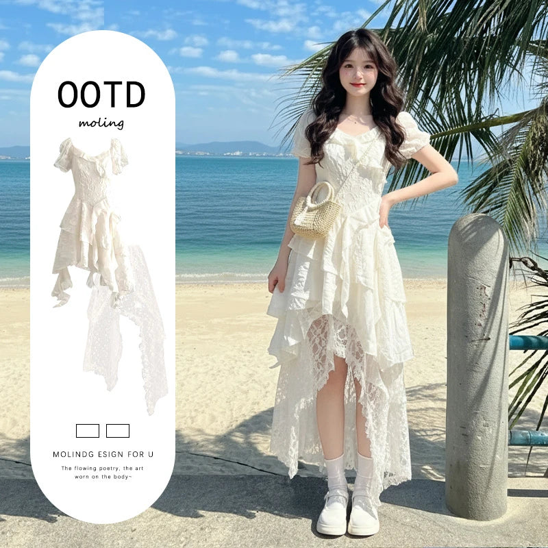 Beach Vacation Bohemian Style Waist-Cinched Dress Summer New Arrival Elegant Skirt Polyester Fiber Short Sleeve V-Neck Loose Fit    Your Coastal Marketplace | Shoreshopper.com