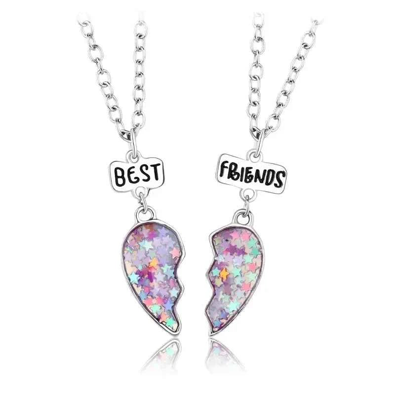 Cute 2 Pcs BFF Necklace Heart Pendant Best Friend Necklace Fashion Couple Chain Necklace Children Friendship Jewelry