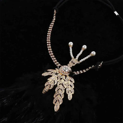 Gatsby Cosplay Dress Headwear Diamond Feather Headwear Korean Style Headband Masquerade Party Accessories Sequin Hair