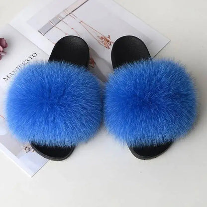 Summer Women Fur Slides Fluffy Furry Slippers Indoor Fuzzy Flip Flops Casual Outdoor Flat Ladies Fur Sandals Plush House Shoes - ShoreCo.Shop