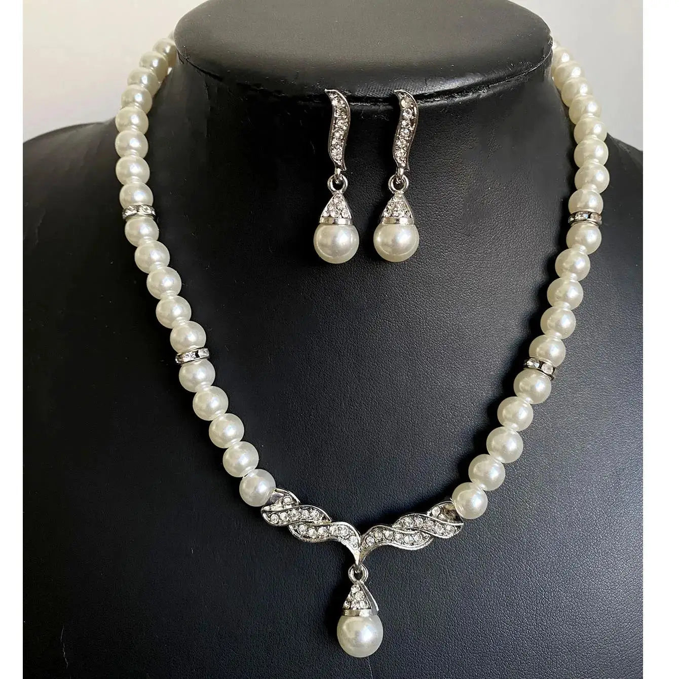 Wedding Bridal Jewelry Set String of Pearls Prom Silver Color Crystal Bracelet Necklace Earrings for Women jewellery sets    Home Decor Supply | Online Retail | ShoreShopper.com