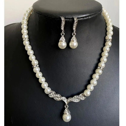Wedding Bridal Jewelry Set String of Pearls Prom Silver Color Crystal Bracelet Necklace Earrings for Women jewellery sets    Home Decor Supply | Online Retail | ShoreShopper.com