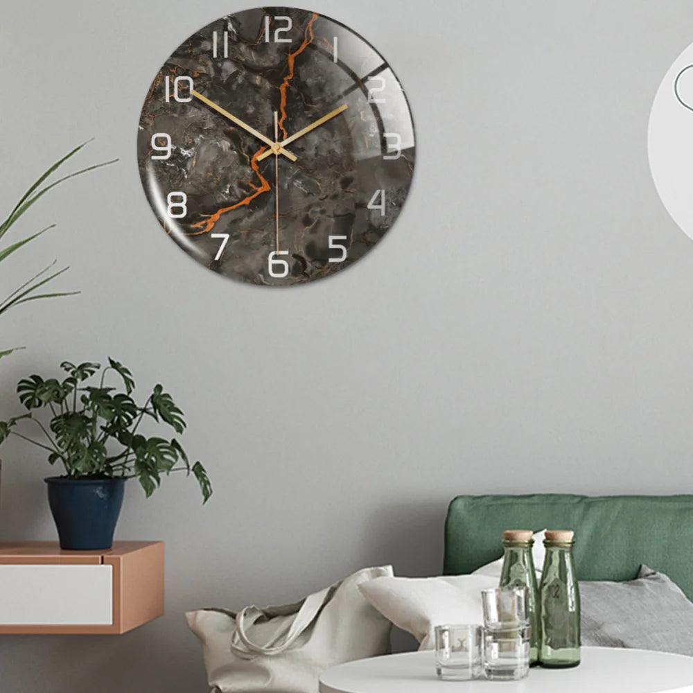 Black Gold Marble Metal Needle Modern Acrylic Round Clock 12"    Home Decor Supply | Online Retail | ShoreShopper.com