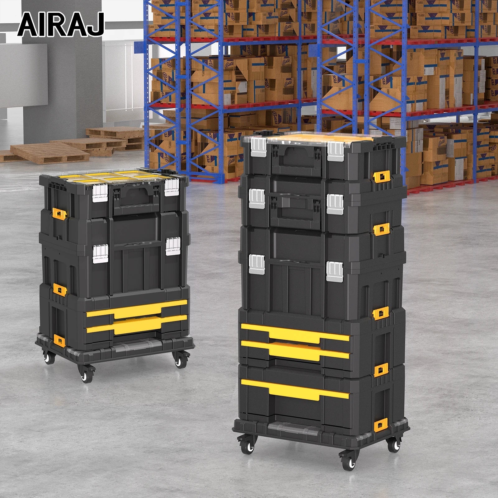 AIRAJ MultiFunctional Tier Stackable Rolling Plastic Portable Folding Tool Storage Box , Suitable for Garage Storage    Home Decor Supply | Online Retail | ShoreShopper.com