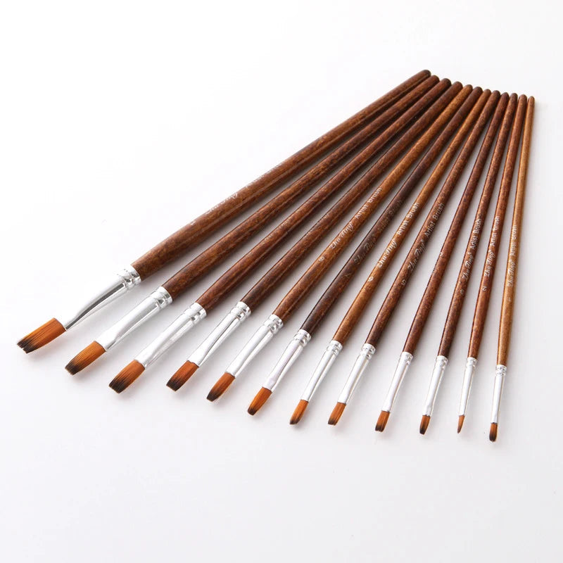 12 Pcs/set Nylon Hair Wooden Handle Watercolor Paint Brush Pen Set Learning DIY Oil Acrylic Painting Art Paint Brushes Supplies    Home Decor Supply | Online Retail | ShoreShopper.com