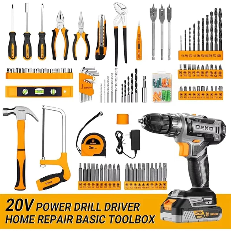 20V DEKO  cordless drill kit with battery,  manual repair, men's drill,basic toolbox, suitable for household tools - ShoreCo.Shop